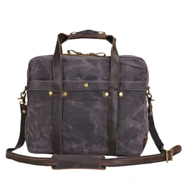 AT5 WAXMultifunktion™  3in1 Canvas Businesstasche Laptoptasche Aktentasche für Damen Herren / Canvas mit leder - grau